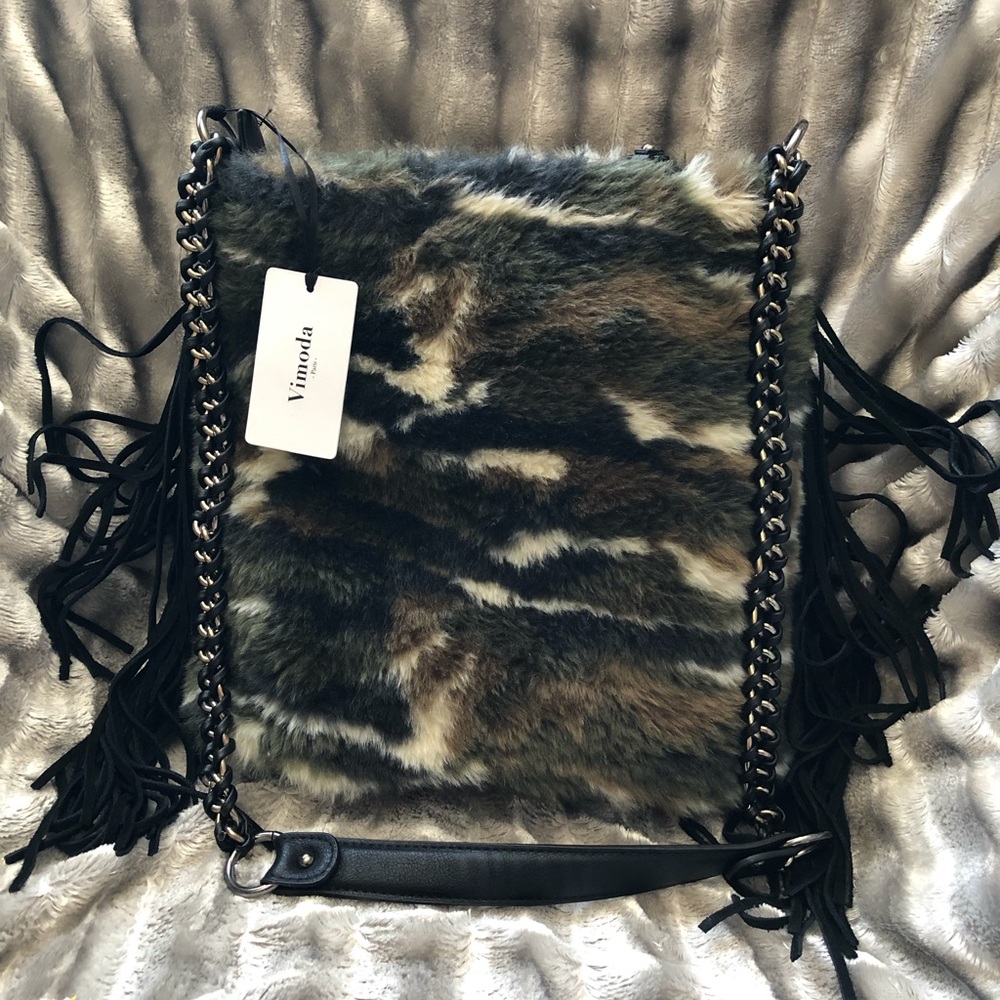 Camouflage 👜 Fringe and Faux Fur Purse NWT